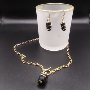 Natural Raw Black Toumaline Necklace Set